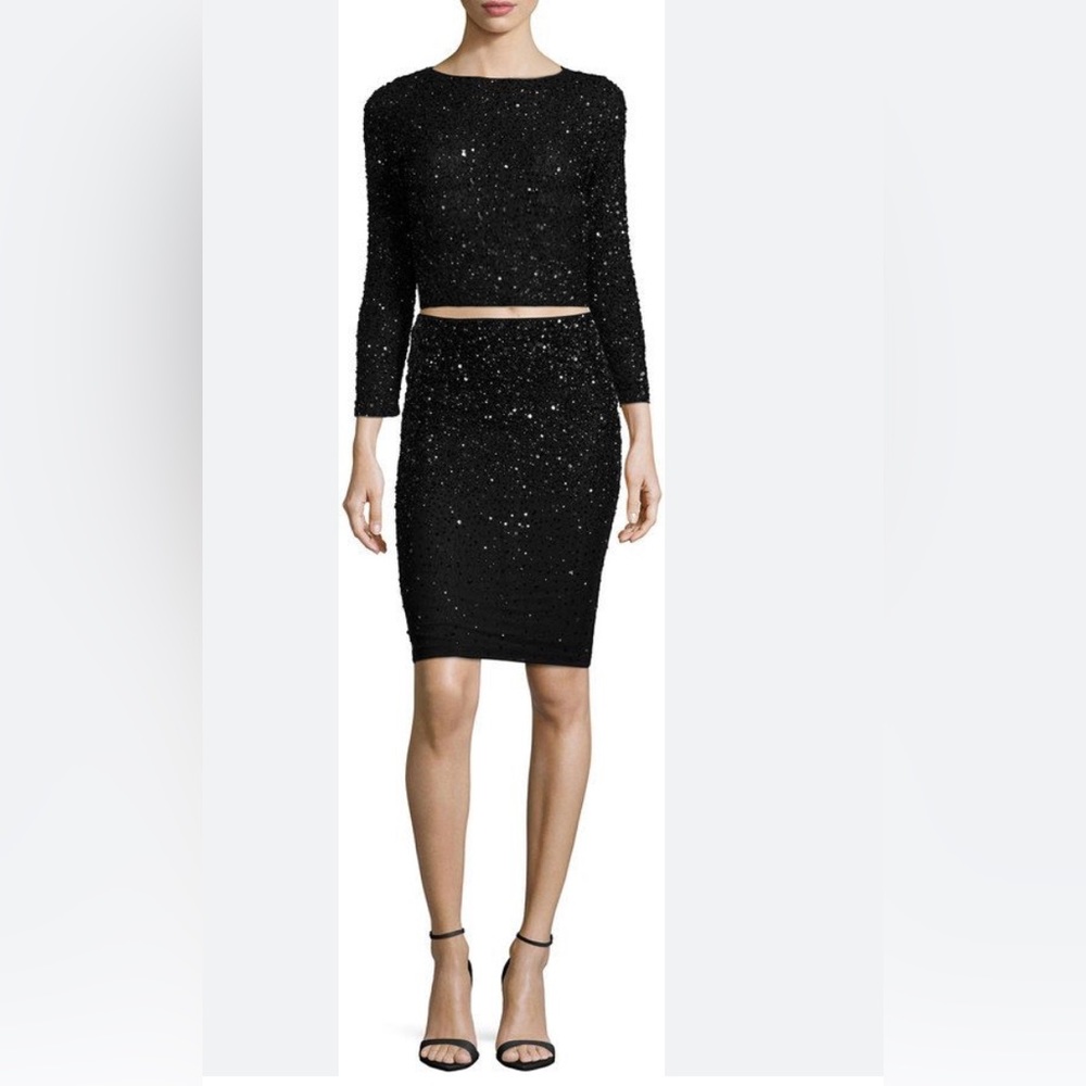 Alice + Olivia Lacey Embellished Bracelet-Sleeve Crop Top Black Size 8 - Picture 3 of 16